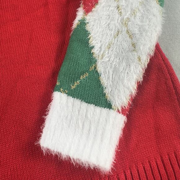 Holiday Time Women’s Christmas Argyle Gnome Cardigan Sweater S Red Green White - Picture 10 of 14
